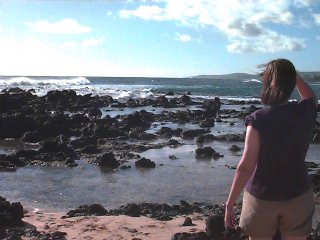 Liz watching surfers